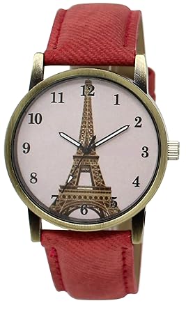 CLOUDWOOD Analog Effile Tower Stylish Denim Casual Red Wrist Watch for Girls & Womens -LRM-230