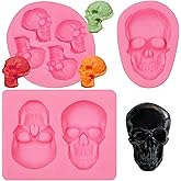 3D Skeleton Skull Halloween Silicone Fondant Molds 3 Pcs, Halloween Party Chocolate Candy Clay Moulds for for Cake Decoration Sugar Cupcake Topper Cake Pop Popsicle Polymer Clay Crafts