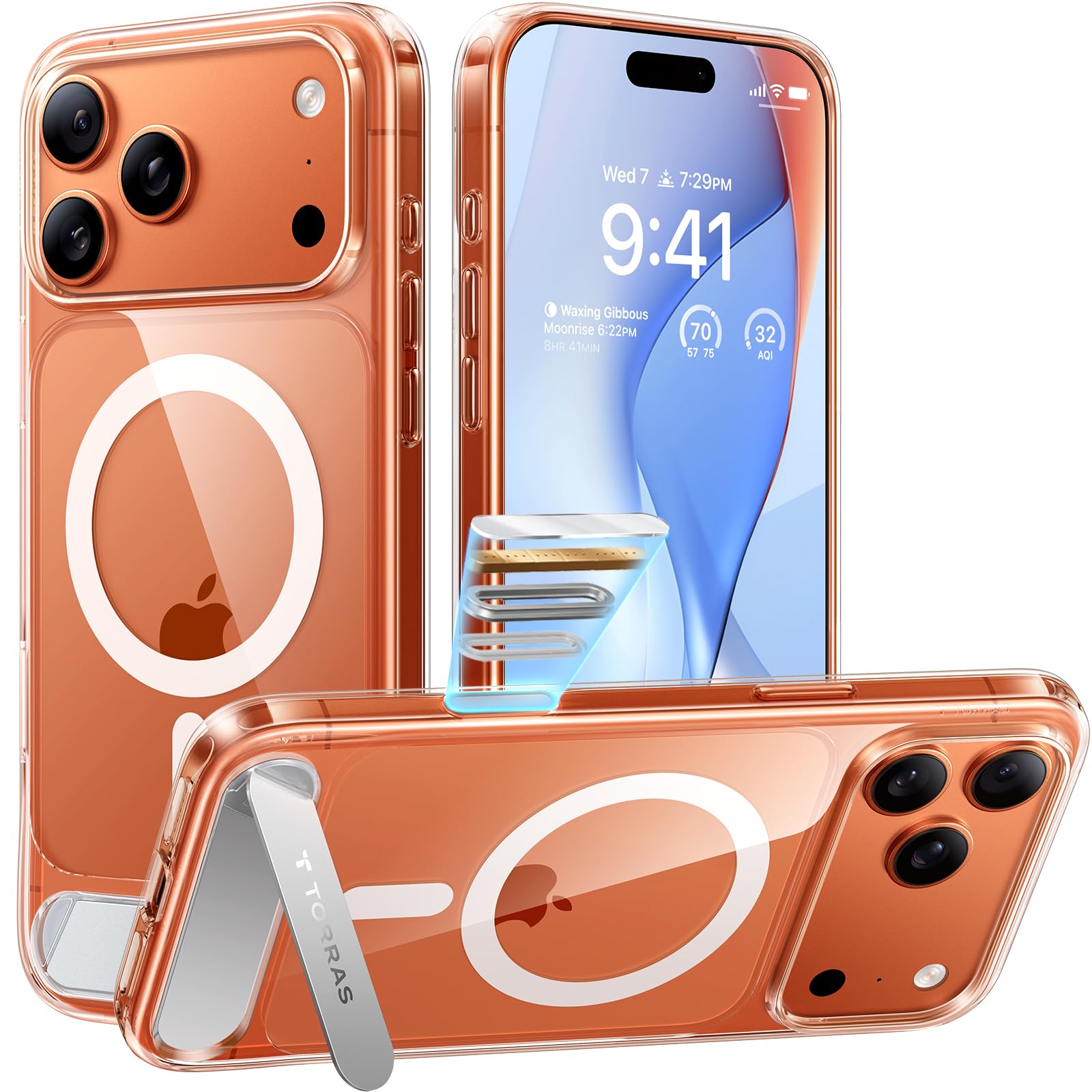 Photo 1 of TORRAS Strong Magnetic & Seamless Stand for iPhone 17 Pro Case, Fit for MagSafe, Militray Grade Protection, Camera Control, Built-in Kickstand Slim Case for iPhone 17 Pro Cover, Anti-Yellowing Clear