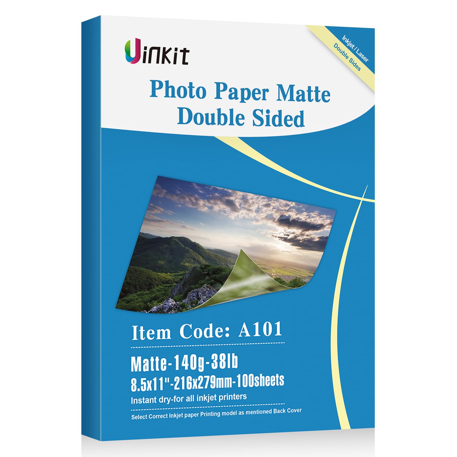 Photo 1 of Uinkit 100 Sheets Thin Matte Presentation Paper letter size Double Sided 8.5x11 38lb 140gsm Printable on Both Sides Brochure Photos Picture Poster Playbill Flyer Coated for laser and Inkjet Printer