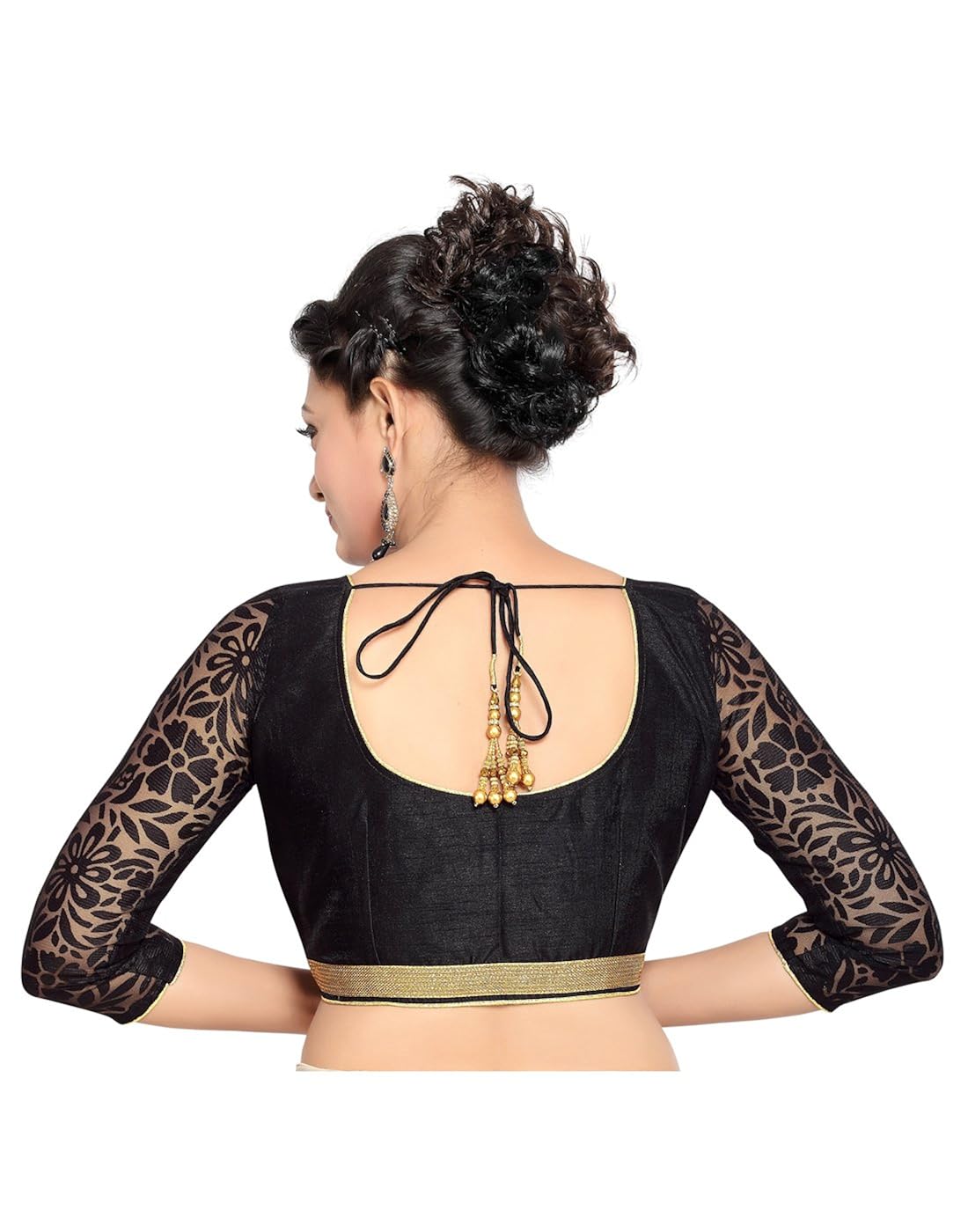 studio shringaar party royal black solid short sleeve non-padded blouse