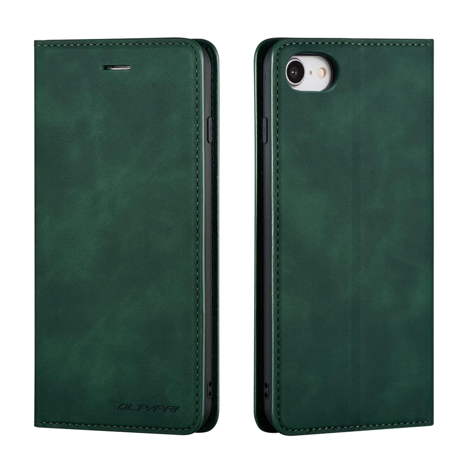 QLTYPRI Case for iPhone 7/8/SE 2020/SE 2022 5G, Premium PU Leather Cover TPU Bumper Card Holder Kickstand Hidden Magnetic Adsorption Flip Wallet Case Cover for iPhone SE 2022/SE 2020/8/7 - Green