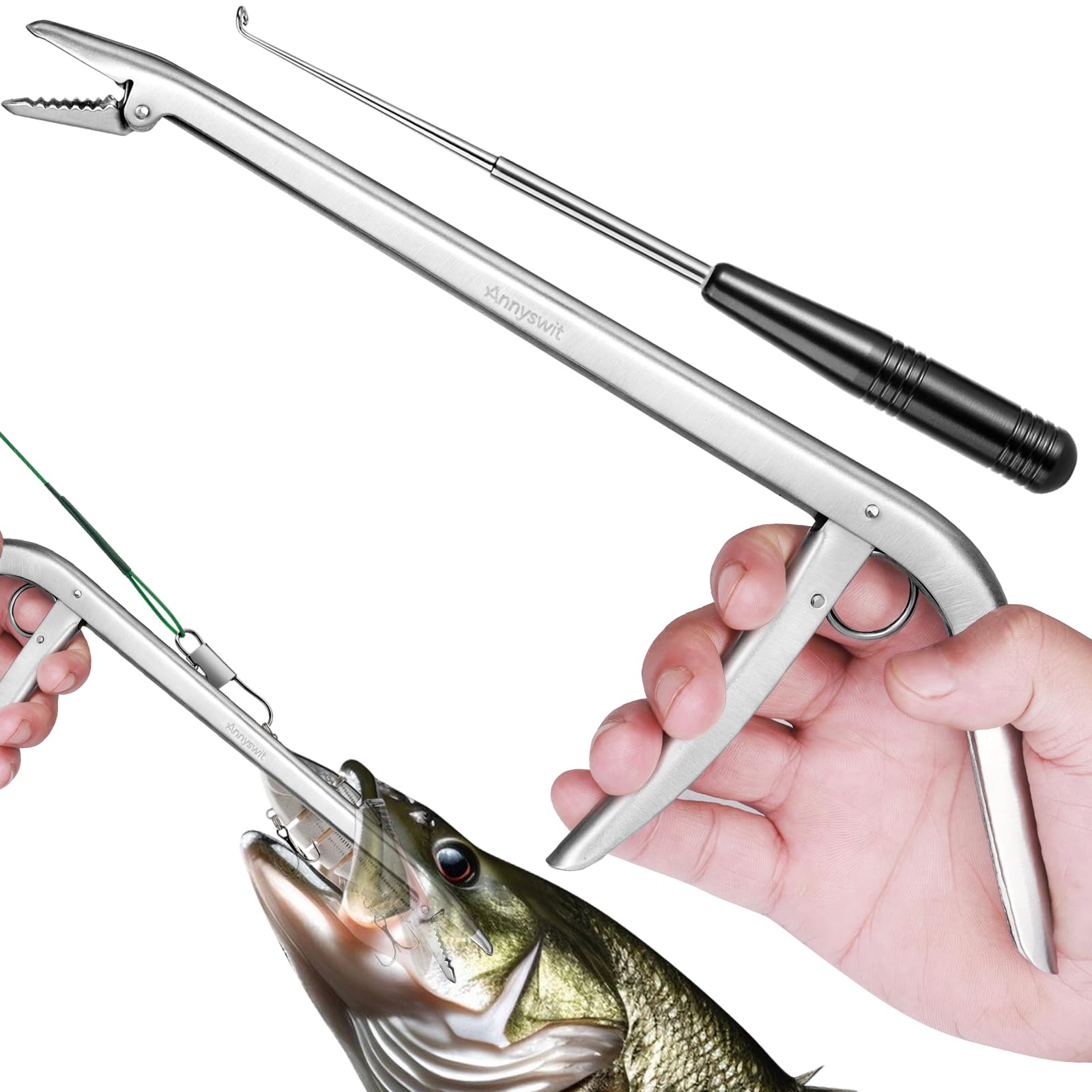 Annyswit 2 Pcs/2Types Portable Fish Hook Remover Tool 30.5cm & 16.5cm Magnetic Release Fishing Unhooking Tool Stainless Steel Dehooker Disgorger Unhook Extractor for Disconnecting Fishhook