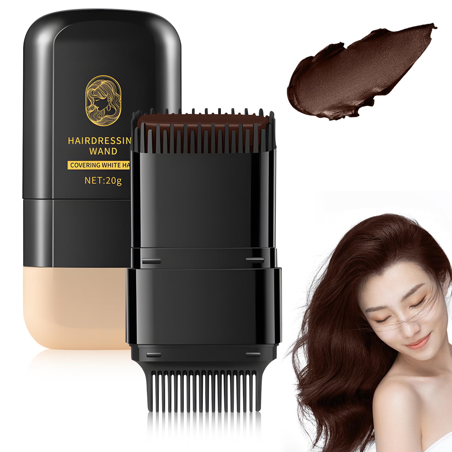 Photo 1 of 2-in-1 Hair Color Stick & Comb, Waterproof and Sweat-Proof Hair Dye Comb, Instant Convenient Root Touch Up for Gray Hair, Touch up Comb for Women & Men (Chestnut Brown)