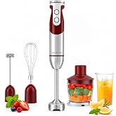 MEGAWISE 5-in-1 Immersion Hand Blender, 400W, Variable Speed, Red | MEGAWISE 5-in-1 Hand Blender: 400W, variable speed, titanium blade, detachable, red&mdash;great for soups to smoothies!