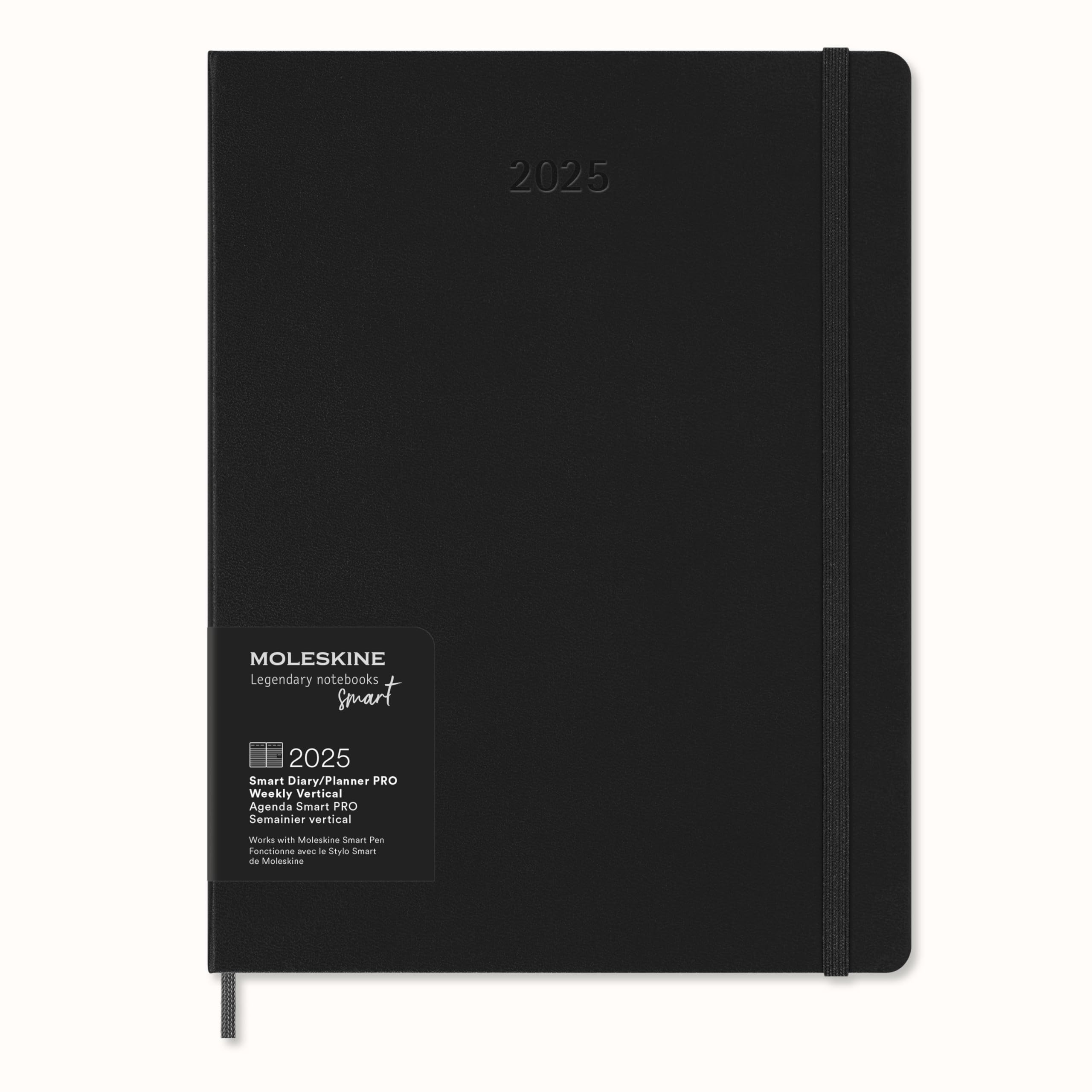 Moleskine Weekly Smart Planner PRO 12 Months 2025, Smart Planner PRO, Agenda 2025, Elastic Closure, Black Colour, Size Extra Large 19 x 25