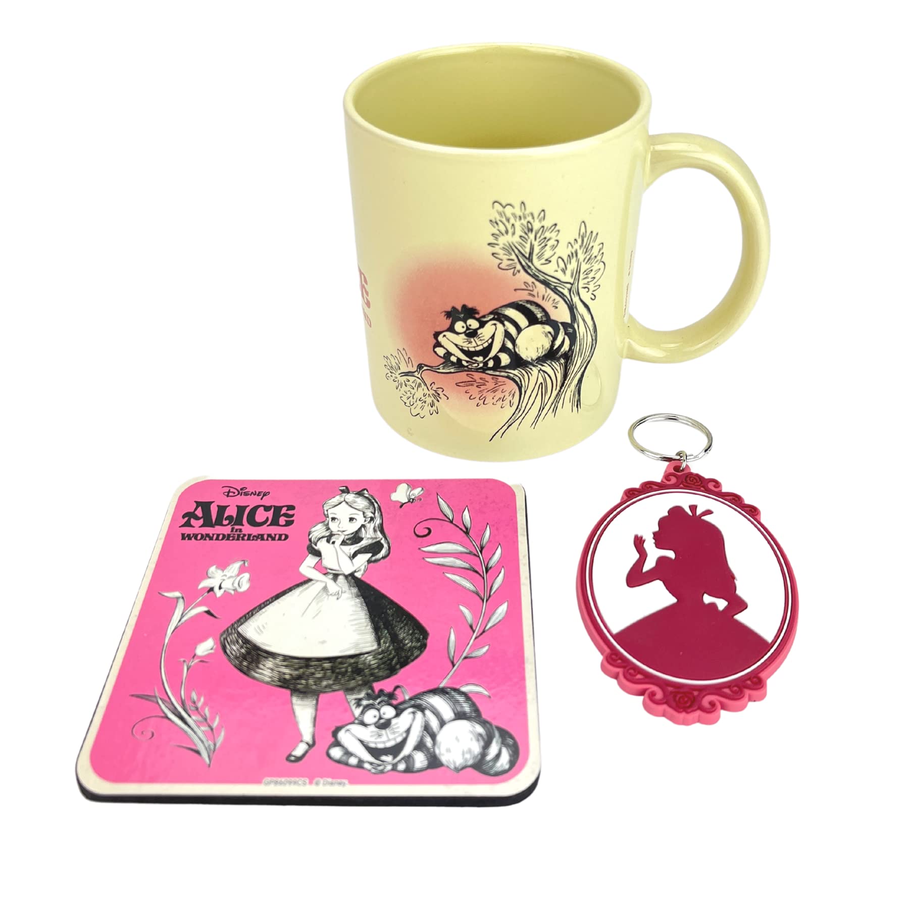 Alice in Wonderland Gift Set with Mug, Coaster and Keyring in Presentation Gift Box (Vintage Design) 11oz Ceramic Mug - Official Merchandise
