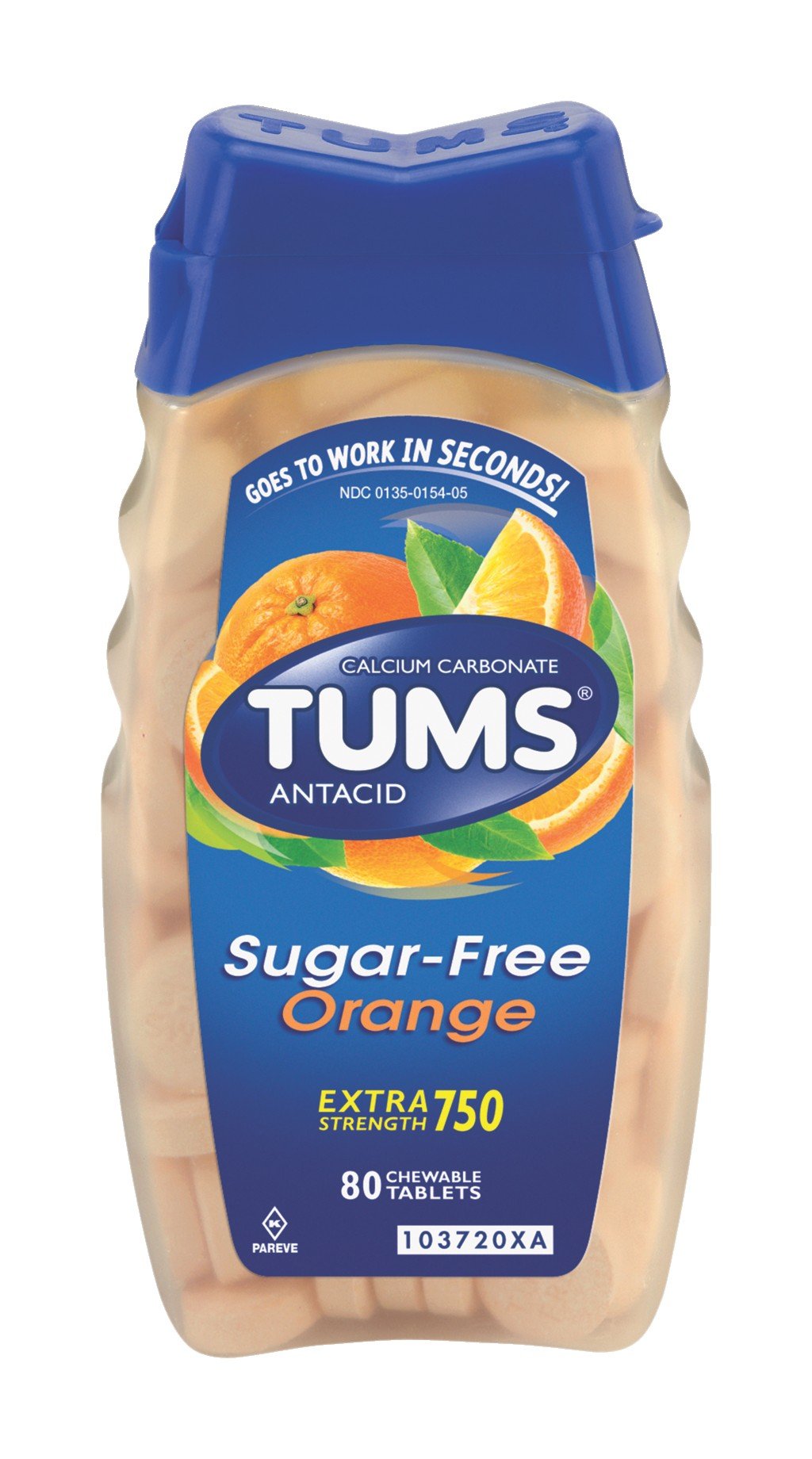 Tums Antacid Chewable Tablets, Extra Strength, Sugar Free, Orange, 80