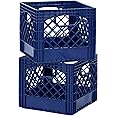 Buddeez Milk Crates for Storage - Storage Crates, Heavy Duty Milk Crates for Storage, Stacking Milk Crate, Locker Organizer, - 16-Quart, Blue (2-Pack)