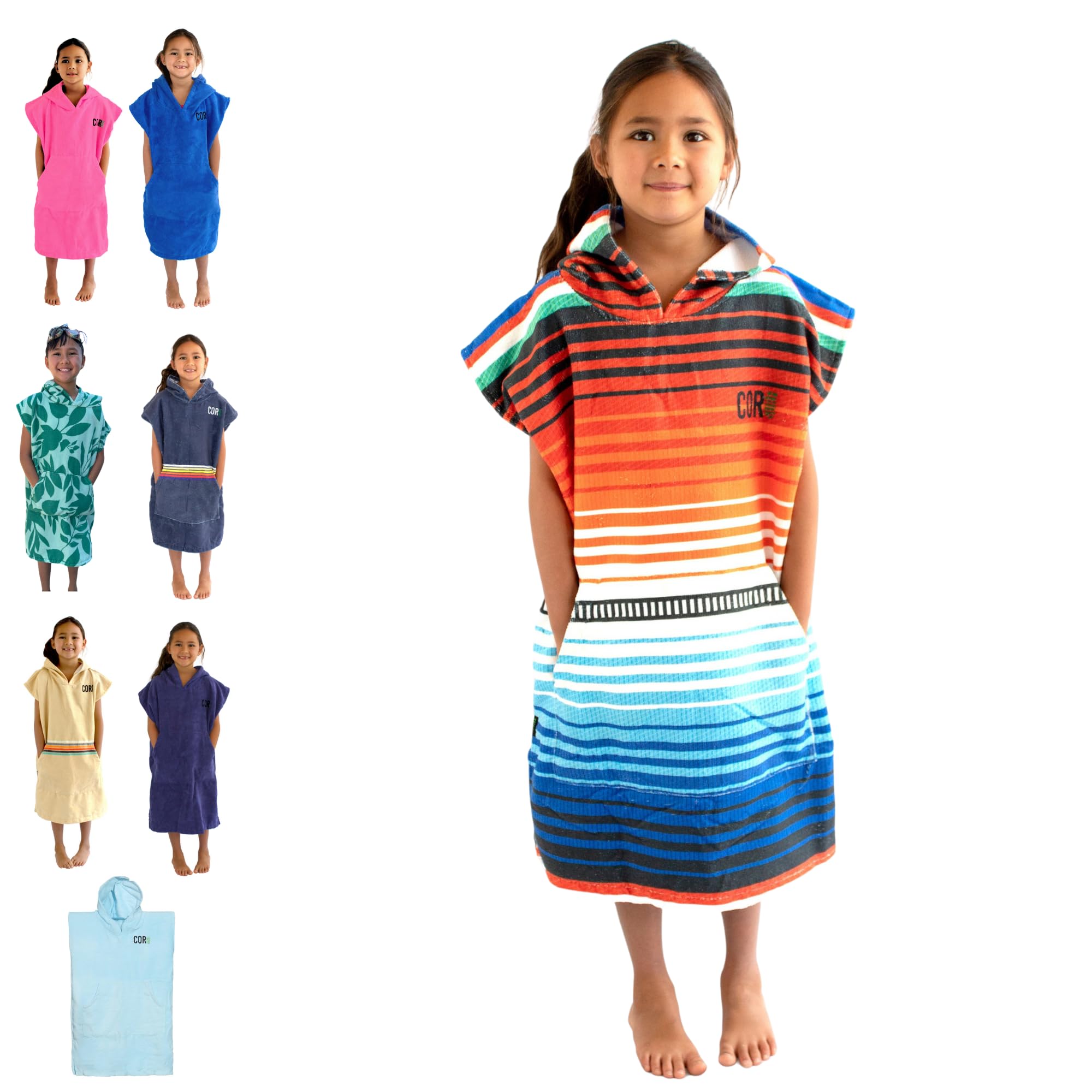 COR Surf Kids Changing Robe - Soft and Quick Dry Microfibre Swimming Robe, Hooded Towel with Pockets, Lightweight and Fade-Resistant, One Size Fits Most - For Kids Ages 3-8 Years - Sarape