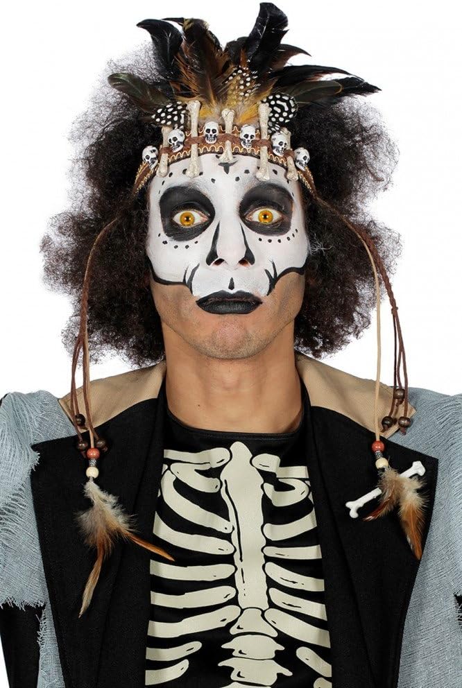 shoperama Voodoo Headband with Skulls, Bones and Feathers, Costume Accessory, Headband, Halloween Indian, Brown