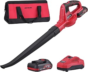 Meterk Cordless Leaf Blower, 20V Electric Leaf Blower 2.0Ah Lithium Battery and Charger Included, for Clearing Leaf & Detritus, Sweeping Snow, Patio/Deck/Garden Cleaning, Garage Dusting