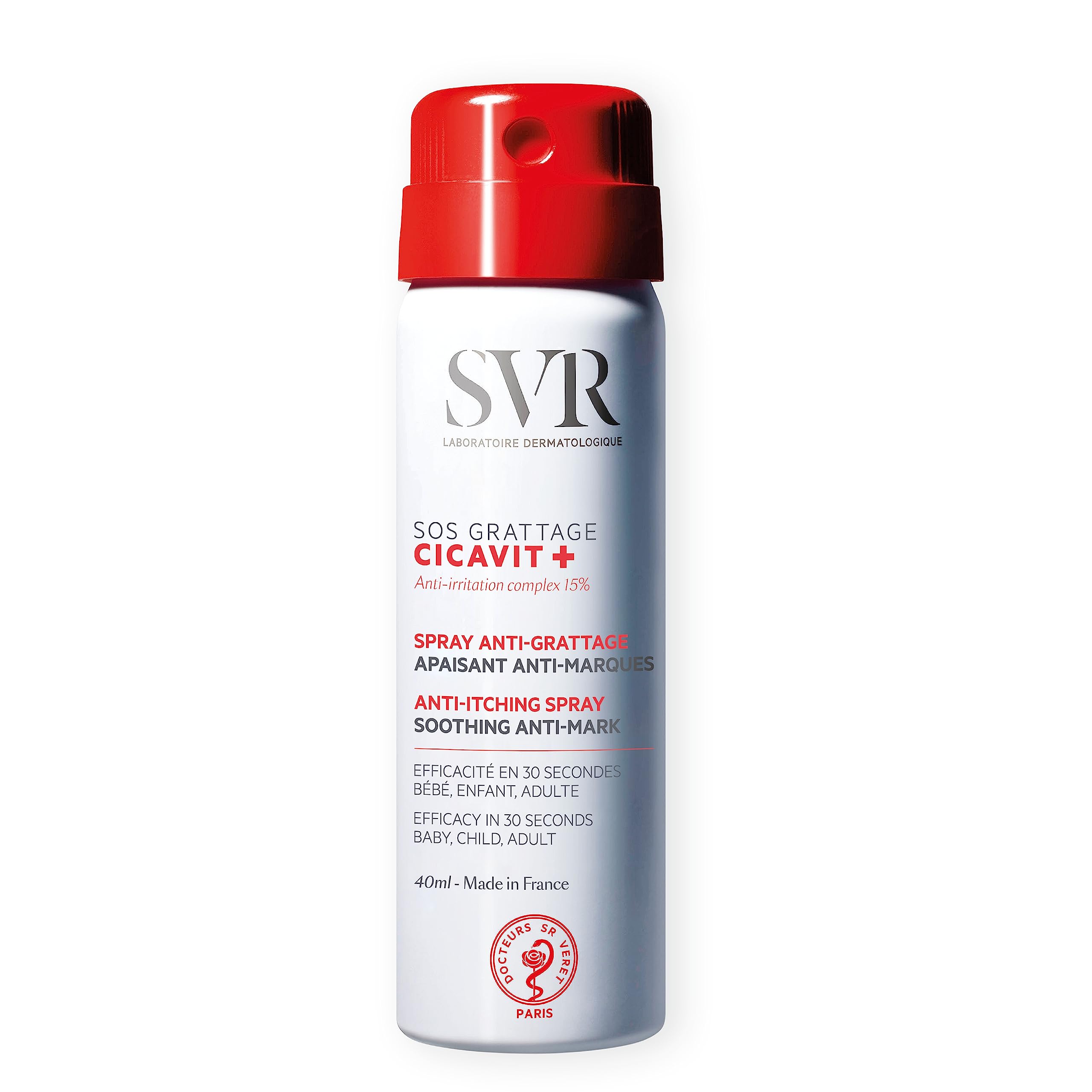 SVR CICAVIT+ SOS Ultra-Rapid Anti-Itch Relief Face and Body Spray, for Soothing and Cooling Itchy and Damaged Skin, Suitable for Babies, 40 ml