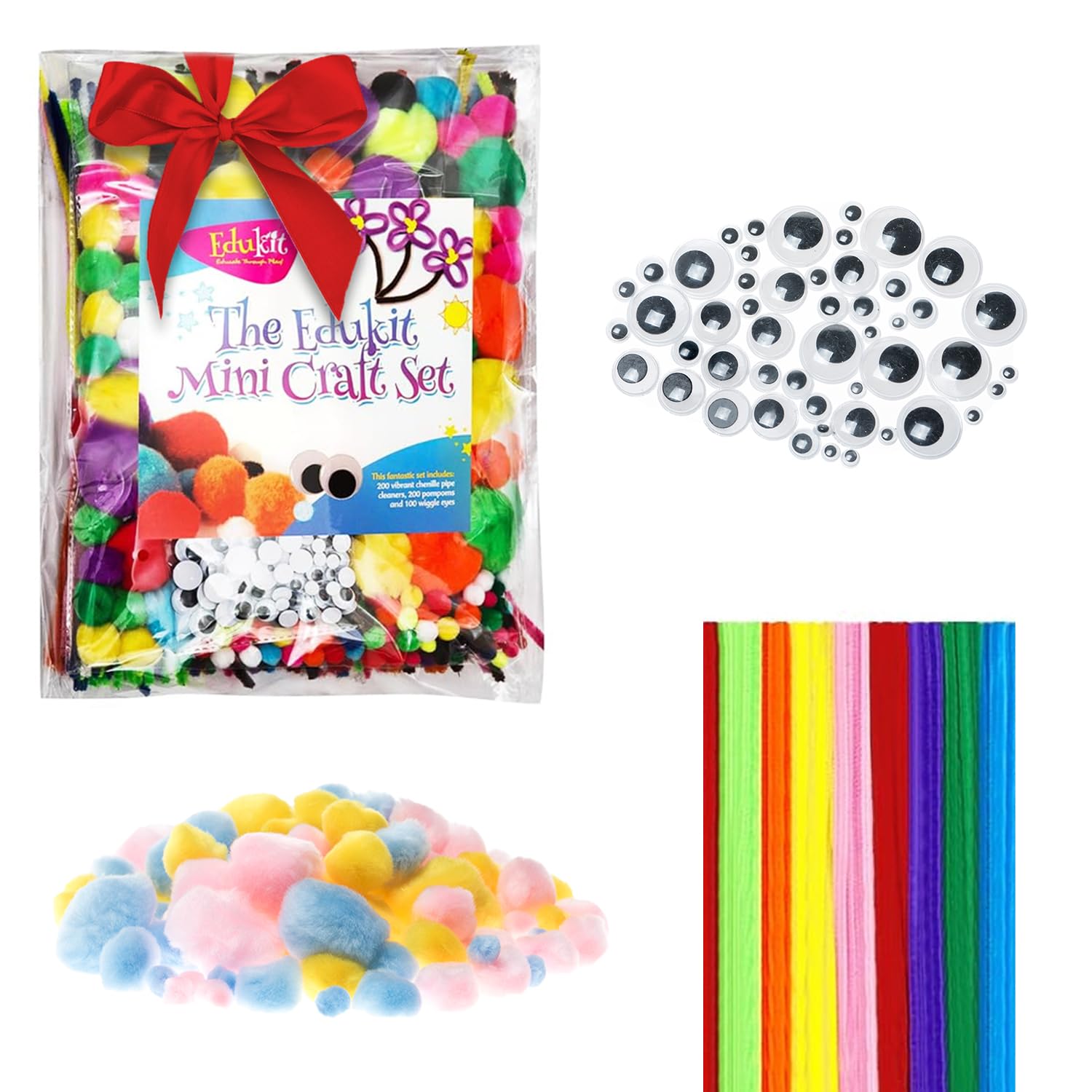 edukit Crafting Kit 500 Pieces, Including Pipe Cleaners, Pompoms and Googly Eyes; Various Sizes and Colours - Great for Children's and Adults 'Crafts,