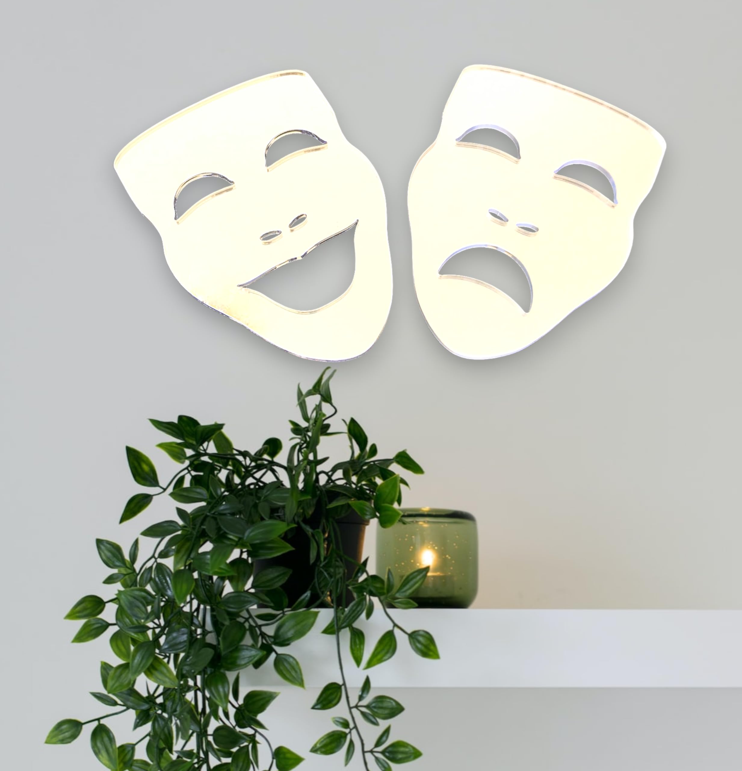 Theatre Masks - Tragedy & Comedy Mirrors - 40cm x 28cm each