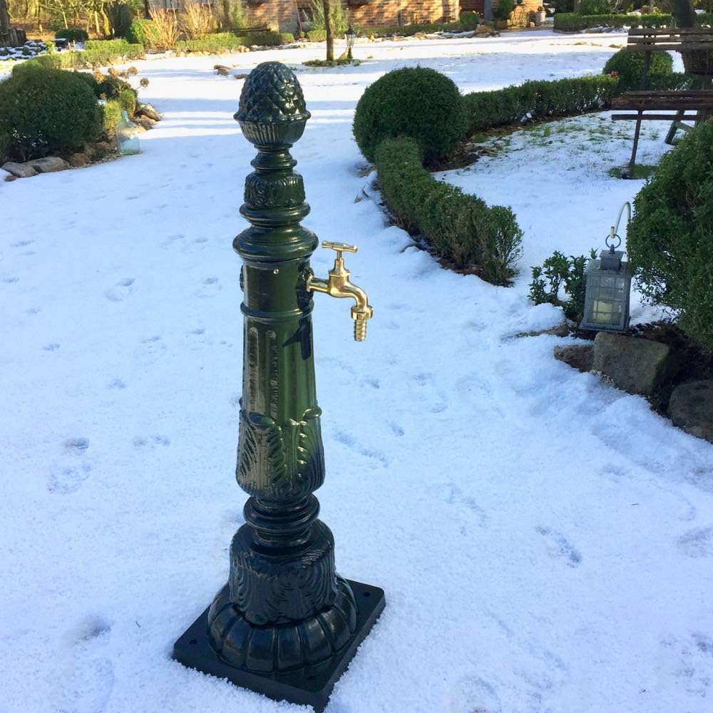 Fontaine De Jardin Colonne En Aluminium Vert - 63 Cm Avec Robinet En Laiton, Pompe Décorative