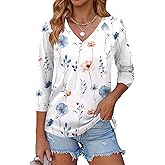 Zeagoo 3/4 Length Sleeve Womens Tops Casual V Neck Shirts Soft Basic Tees Business Work Blouses