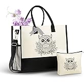 InnoBeta Owl Gifts for Women Canvas Tote Bag, with Top Zipper Closure and Shoulder Strap for Birthday, Mother's Day, Christmas