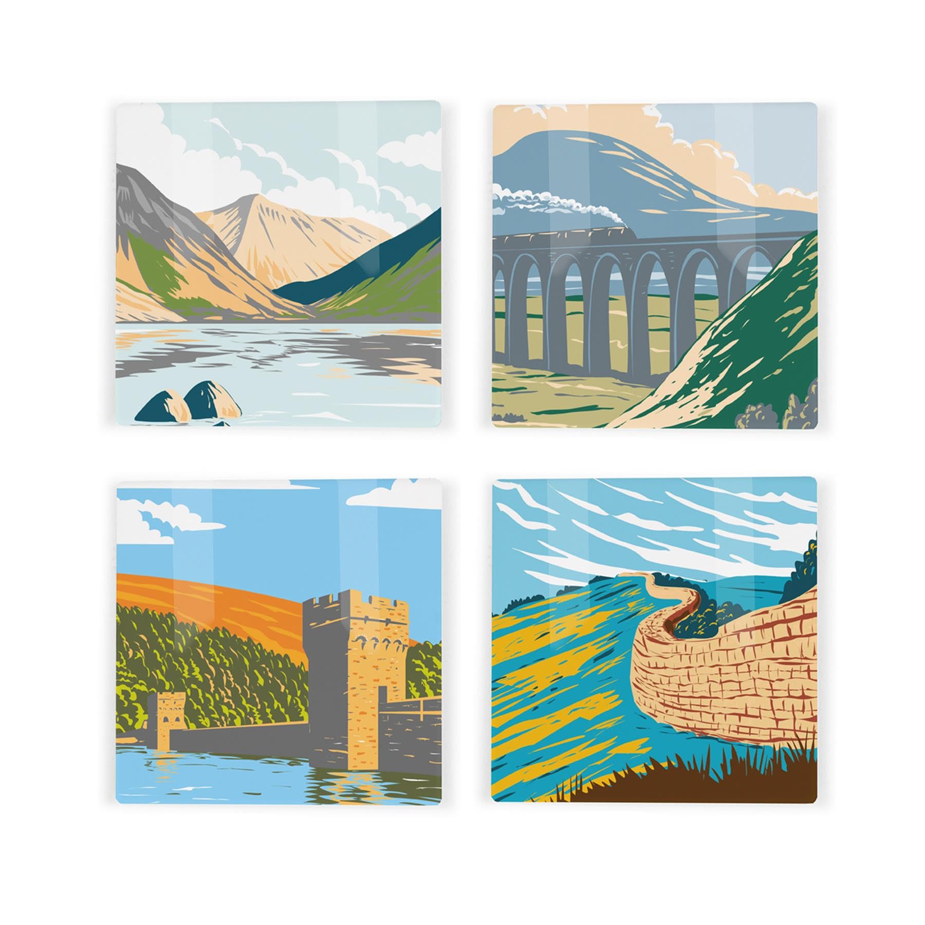 Northern National Parks Ceramic Coaster Set - UK Landmarks/Landscapes Square Set of Four (4) Coasters Gift