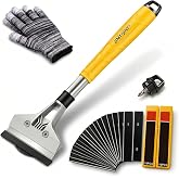 Jimtoiny Razor Blade Scraper 4-Inch Floor Scraper Built-in Screwdriver | 21 Blades + Gloves Included, Hollow Handle Extends Reach, Non-slip PVC Grip, Ideal for Glass Stove Floor Paint Removal