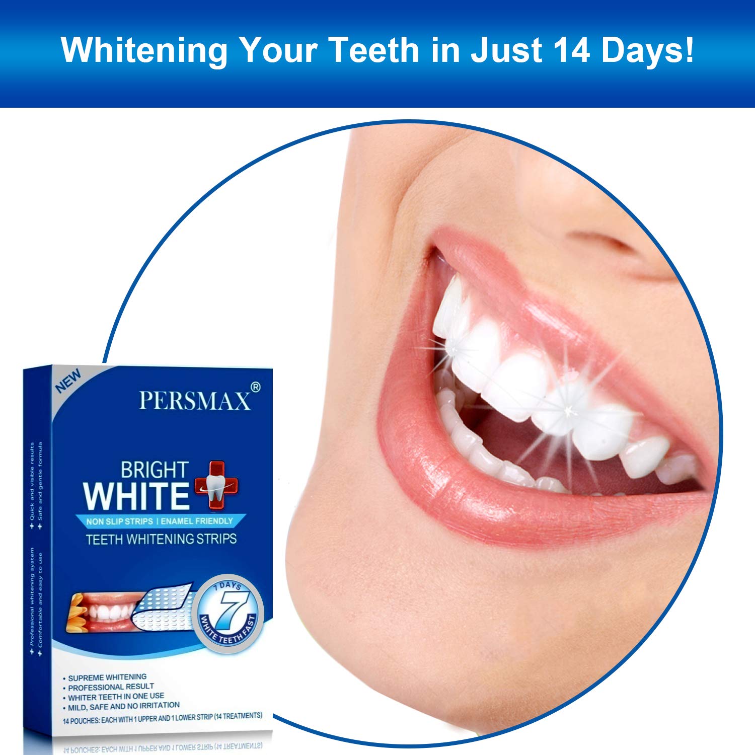 PERSMAX Teeth Whitening Strips, Non-Slip Dental Whitener Professional Effect Whitening Strips, 14 Treatments 28 Strips: Beauty