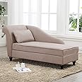 Yongqiang Storage Chaise Lounge Indoor Upholstered Sofa Recliner Lounge Chair for Bedroom Living Room Tan Fabric (Left Armrest)
