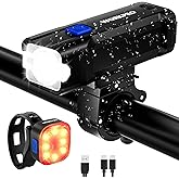 WORKPRO Bike Light for Night Riding, Rechargeable Ultra-Bright Bike Lights Front and Back, 3+5 Modes Bicycle Headlight and Taillight Set, Waterproof Cycling Lights for Mountain, Road Bike Riding