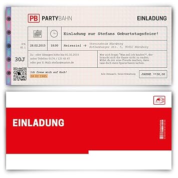 Einladungskarten zum Geburtstag (10 Stück) Bahnkarte Bahn Karte Zug