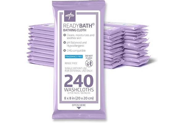 Medline ReadyBath Adult Bath Wipes; 240 Wipes (8 Wipes; 30 Packs); Unscented; No Rinse Formula with Aloe; Shower Wipes for Se