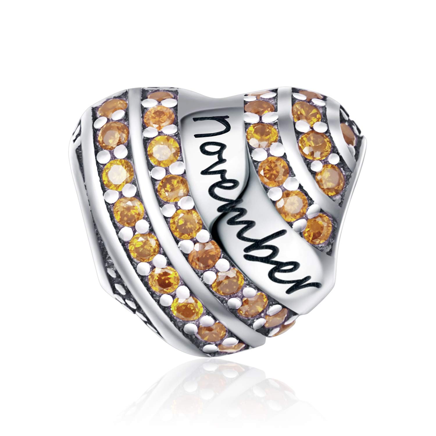 YOUFENG Jewellery S925 Sterling Silver Birthstone Charms Fit for Pandora Charms Bracelet Love Heart Birthday Gifts Crystal Charm