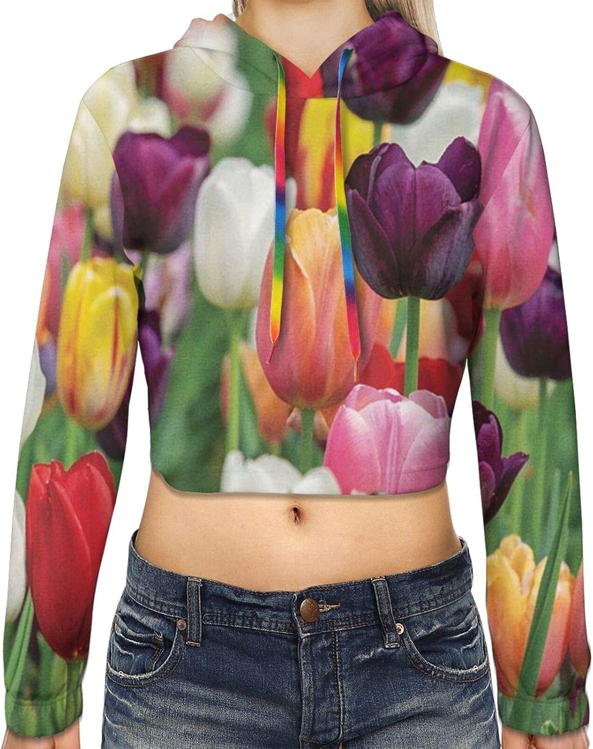 Tulips Girl's Cropped Hoodie Sweater Black at Amazon Womenâs Clothing store