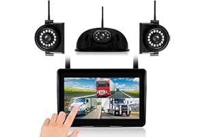 WOOCARTY 3-Camera Wireless RV Backup System, 7" 1080P Touch Screen with 1 Rear Camera for Furrion Pre-Wired Plug and 2 Side Cameras, IP69 Waterproof, IR Night Vision Cameras for RV Trailer, WF703