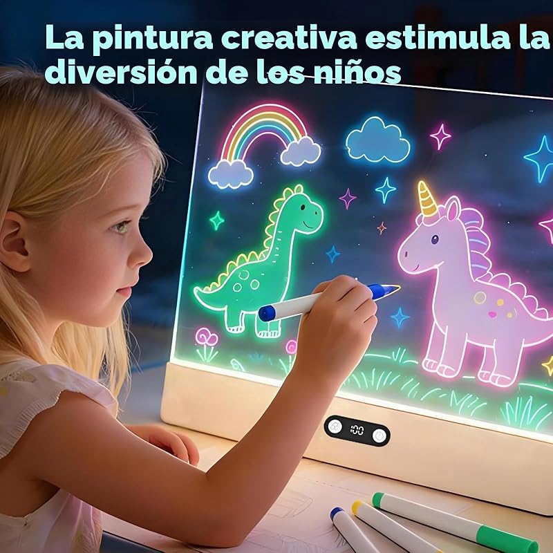 Quadro LED recarregável, quadro negro LED luminoso de 35 x 26 cm para crianças, 8 cores, 3 modos de iluminação, apagável, quadro mágico acrílico, presente criativo para crianças - branco — foto 5 de 8