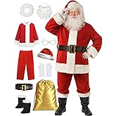 Yeenuo Santa Claus Costume for Men Deluxe Adult Santa Suit Professional Red Christmas Cosplay Outfit 10PCS Set
