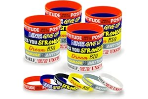 CINROBIYE 30 Pieces Inspirational Rubber Bracelet Motivational Quotes Silicone Bracelets Adult Stretch Wristbands Rubber Motivational Gifts for Men Women Teens Gym Kids Adults Party Favors,6 Designs (Unisex)
