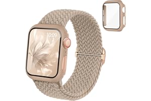 BUTIFACION Braided Stretchy Band Compatible for Apple Watch Band and Case 40mm 41mm 42mm 44mm 45mm 46mm, Nylon Elastic Solo Loop and Protective Cover with Screen Protector for iWatch Series 11 10 9 8 7 SE 6 5 4