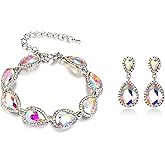 EVER FAITH Sparkly Crystal Elegant Bridal Prom Pear Shaped Drop Pierced Earrings Bracelet Set