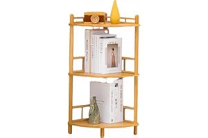 WOOFAWN Bamboo Bathroom Corner Shelf | Expandable Bookshelf with Fence | Tool-Free Triangle Rack (Living Room/Bedroom Corner Storage) (Powered by Gogogo) (Natural, 11.8" H(3 Tier))