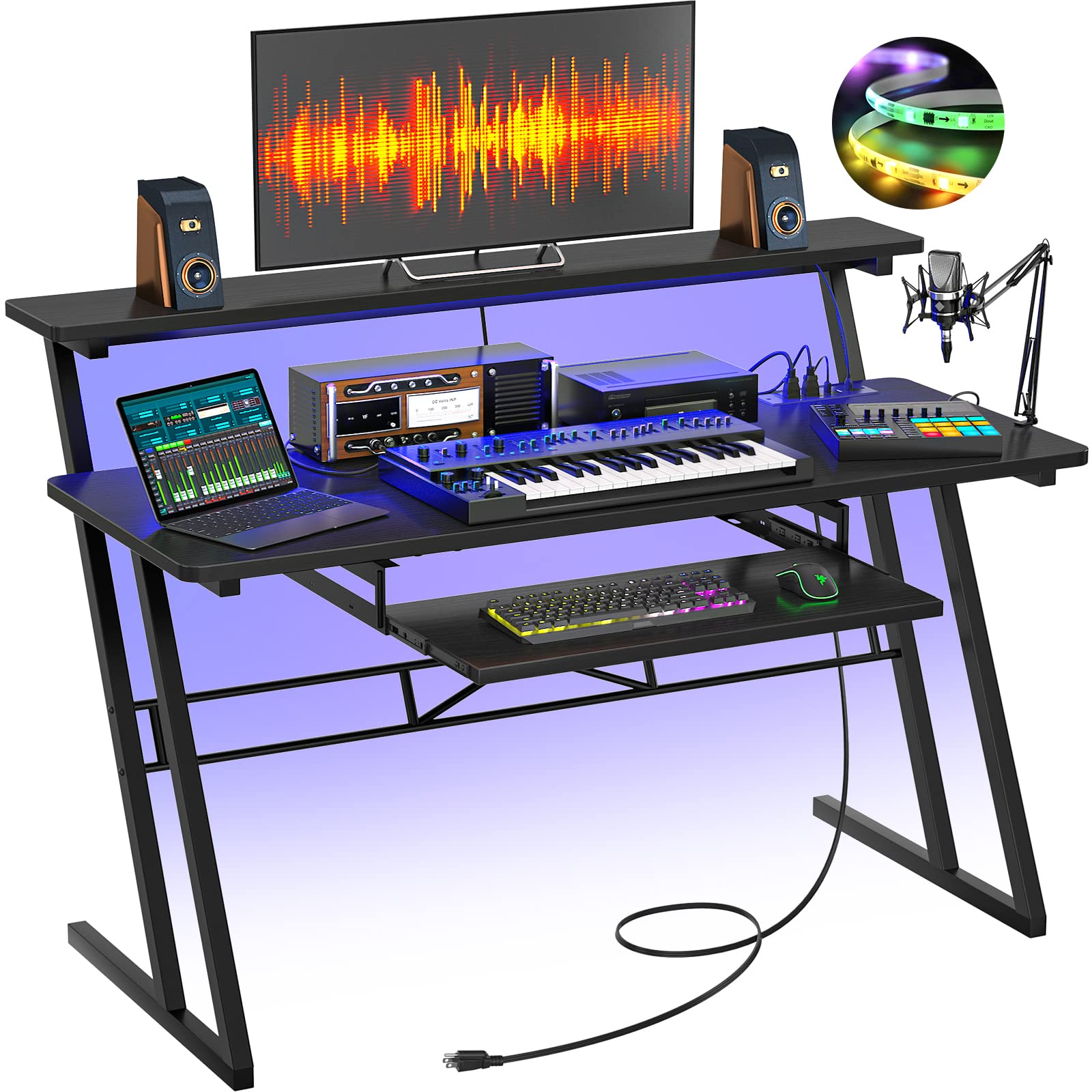 Mua armocity Music Studio Desk with Power Outlets and RGB LED Lights