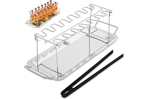 Chicken Leg Rack for Grill with Drip Tray, 14 Slots Stainless Steel Chicken Wing Rack with Silicone Tong, Chickens Drumstick 