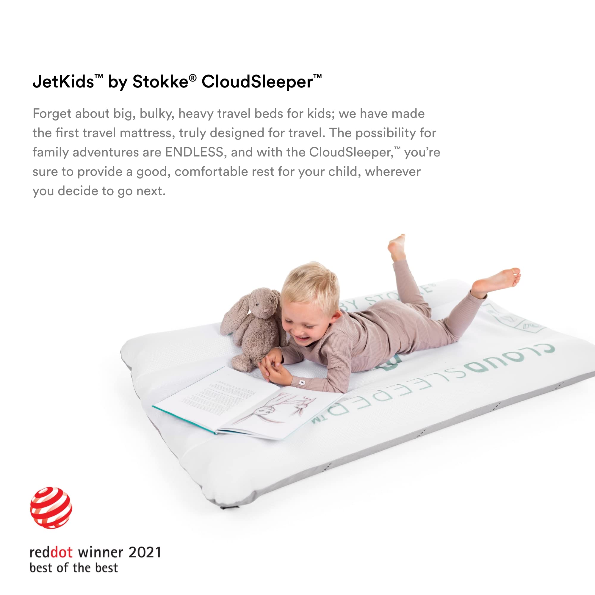 Stokke JetKids CloudSleeper - Kids Inflatable Travel Bed - with Integrated Pump, Breathable Mesh Cover & Full-Length Bumpers to Keep Your Child Safe - Easy to Clean - for Ages 3+