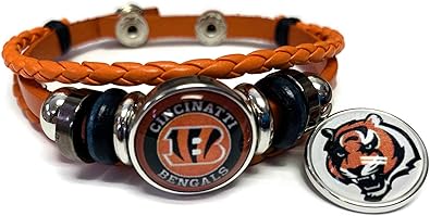 Amazon Com Nfl Cincinnati Bengals Tiger Orange Leather Bracelet W 2 Football Logo Snap Jewelry Charms Jewelry