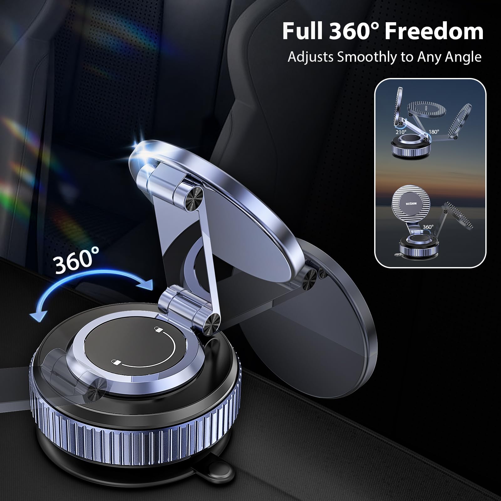 Car Phone Holder for Magsafe [96LBS Ultra Vacuum Suction+2800gf Ultra Magnetic] Car Phone Mount 360° Adjustable, Phone Holders for Your Car for iPhone 16 Pro Max 15 14 13 12 Plus (Carbon Fiber)