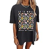 LAZYCHILD Christian Shirts for Women: Vintage Oversized Faith T-Shirt Bible Verse Graphic Tees Floral Religious Tops