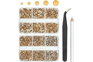 QIIPII 3060PCS Champagne Resin Crystal Rhinestones Flatback Resin Rhinestones 2mm 3mm 4mm 5mm 6mm Non Hotfix Gems Stones Crystals Diamonds for Tumblers Mugs Bottles DIY Crafts Decor Body Face Eyes Makeup etc