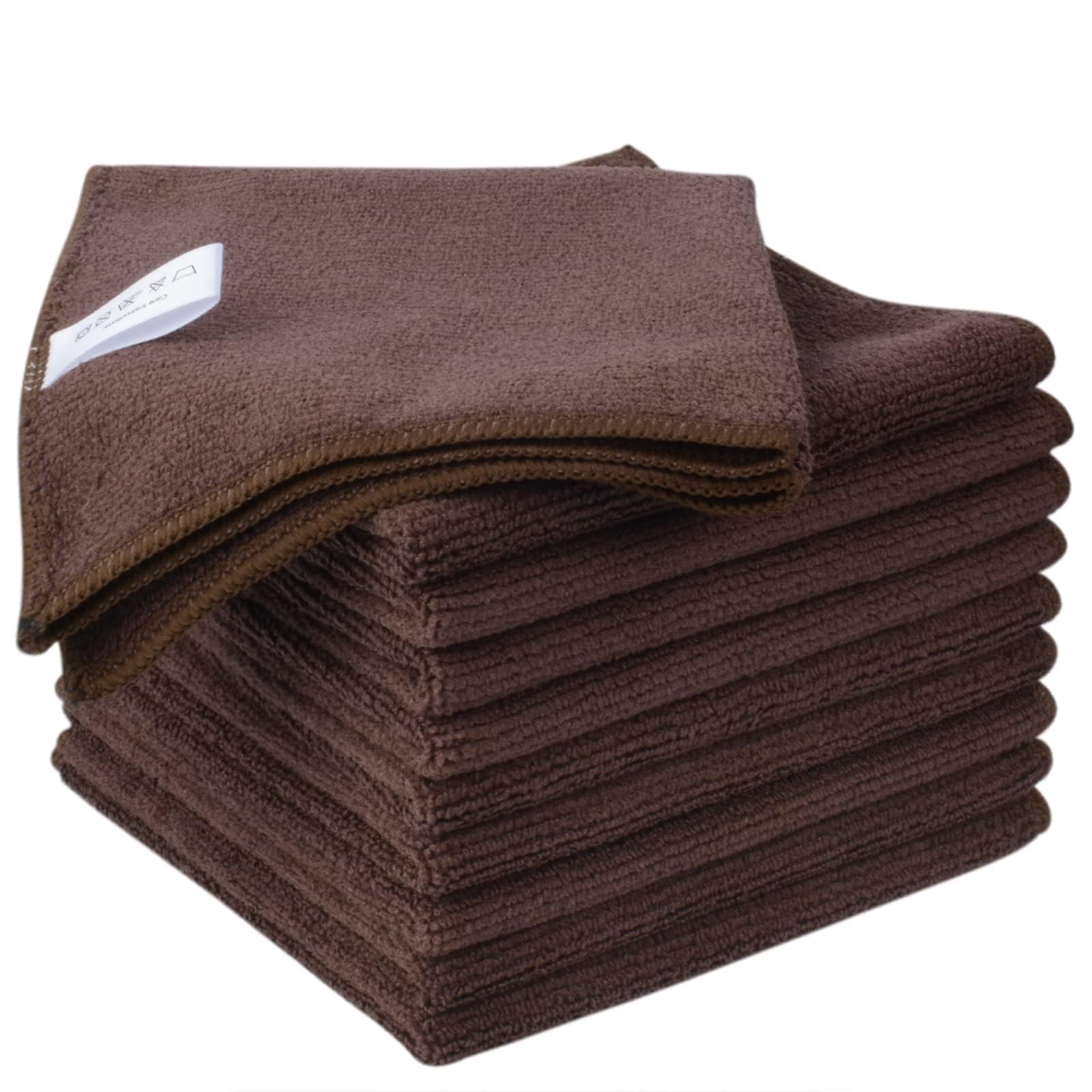 KinHwa Microfibre Dish Cloths Reusable Cleaning Cloth Super Absorben and Lint Free Towels Kitchen Fast Drying Cloth 30x30cm 10 Pack Brown
