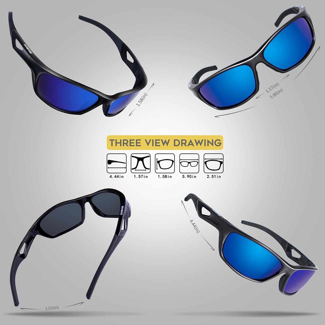 RIVBOS Polarized Sports Sunglasses Driving Glasses for Men Women Tr90 Unbreakable Frame for Cycling Baseball Running Rb831 (Black&Black Mirror Lens): Sports & Outdoors