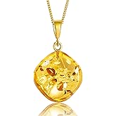 Baltic Amber Pendant for Women, Sparkling Amber Drop, Gold Plated Sterling Silver Necklace, Cognac Color Jewelry for Ladies, 18 inch gold plated chain