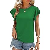 SHEWIN Womens Summer Tops Casual Crewneck Ruffle Short Sleeve T Shirts Hollow out Tunic Top Loose Fit