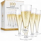Prestee Disposable Champagne Flutes, 4.5 oz Plastic Champagne Glasses | 100 Count &bull; 4.5 oz &bull; Clear &bull; Durable Disposable Plastic &bull; Ideal for Weddings &amp; Parties &bull; Perfect for Toasting